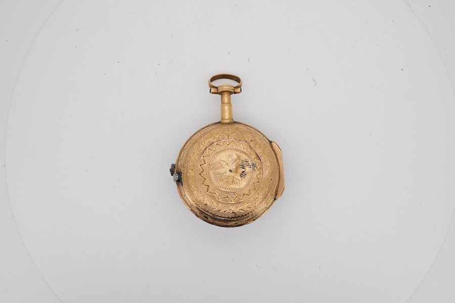 A 19th century French yellow metal fob watch by Lepine Du Roy of Paris, with diamond chip set border and Roman dial, case diameter 27mm, gross weight 22 grams.